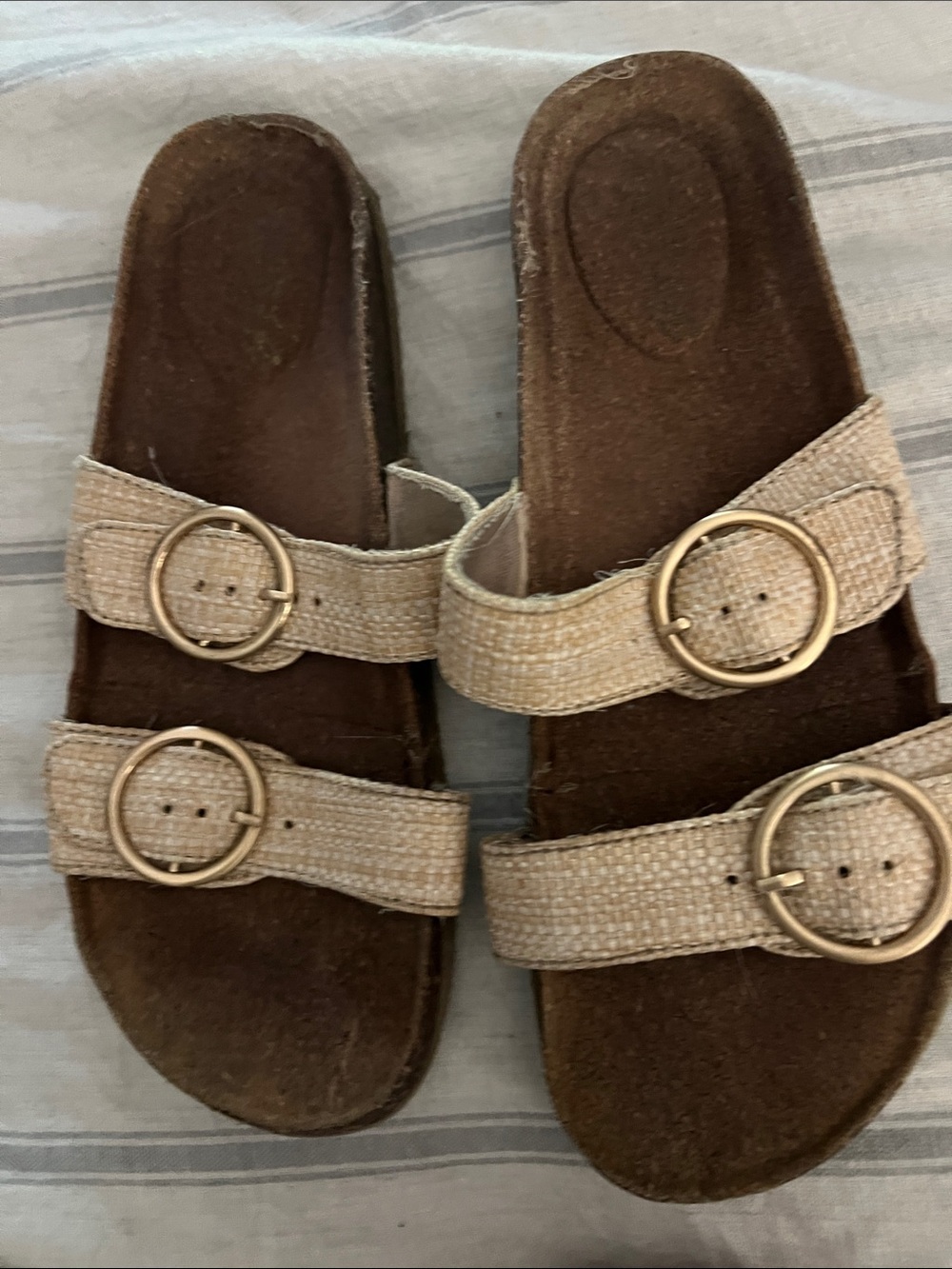 5/$10 item aerie Natural Tan Double-Buckle Slide Sandals